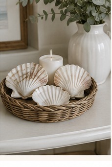 Scallop shells styled in a coastal bathroom