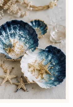 Decorated scallop shells for handmade projects