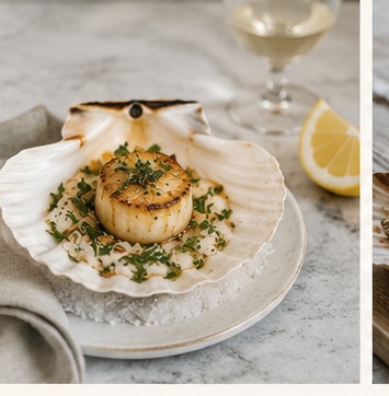 Scallop shells used for food presentation