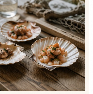 Canapés served in scallop shells